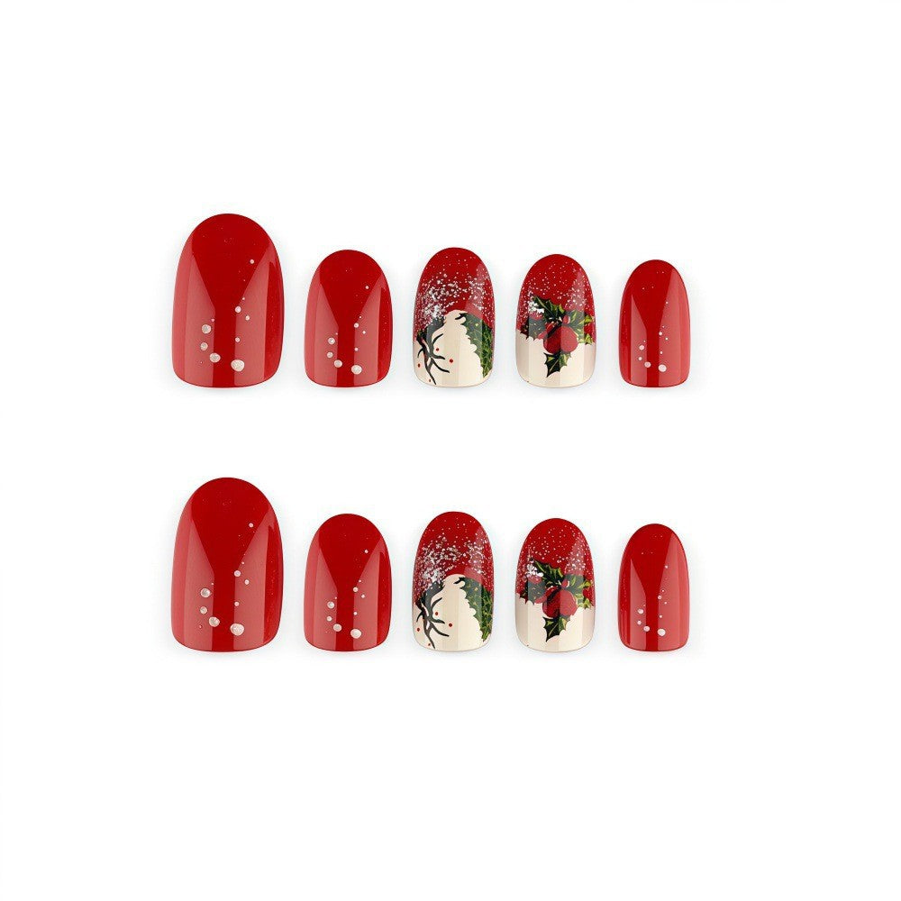 24pcs/Set Red Holly & Reindeer Press On Nails