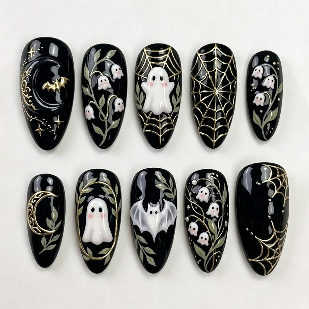 30pcs/Set Dark 3D Ghost Press On Nails
