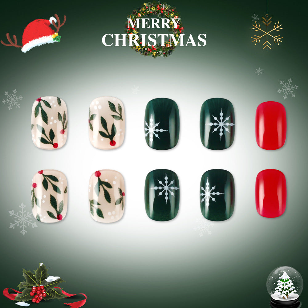 24pcs/Set Holly & Snowflakes Press On Nails
