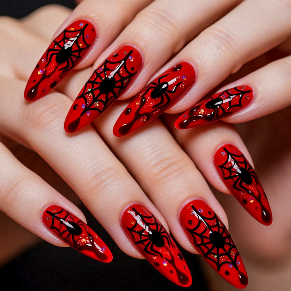 24pcs/Set 3D Embossed Spider Press-On Nails