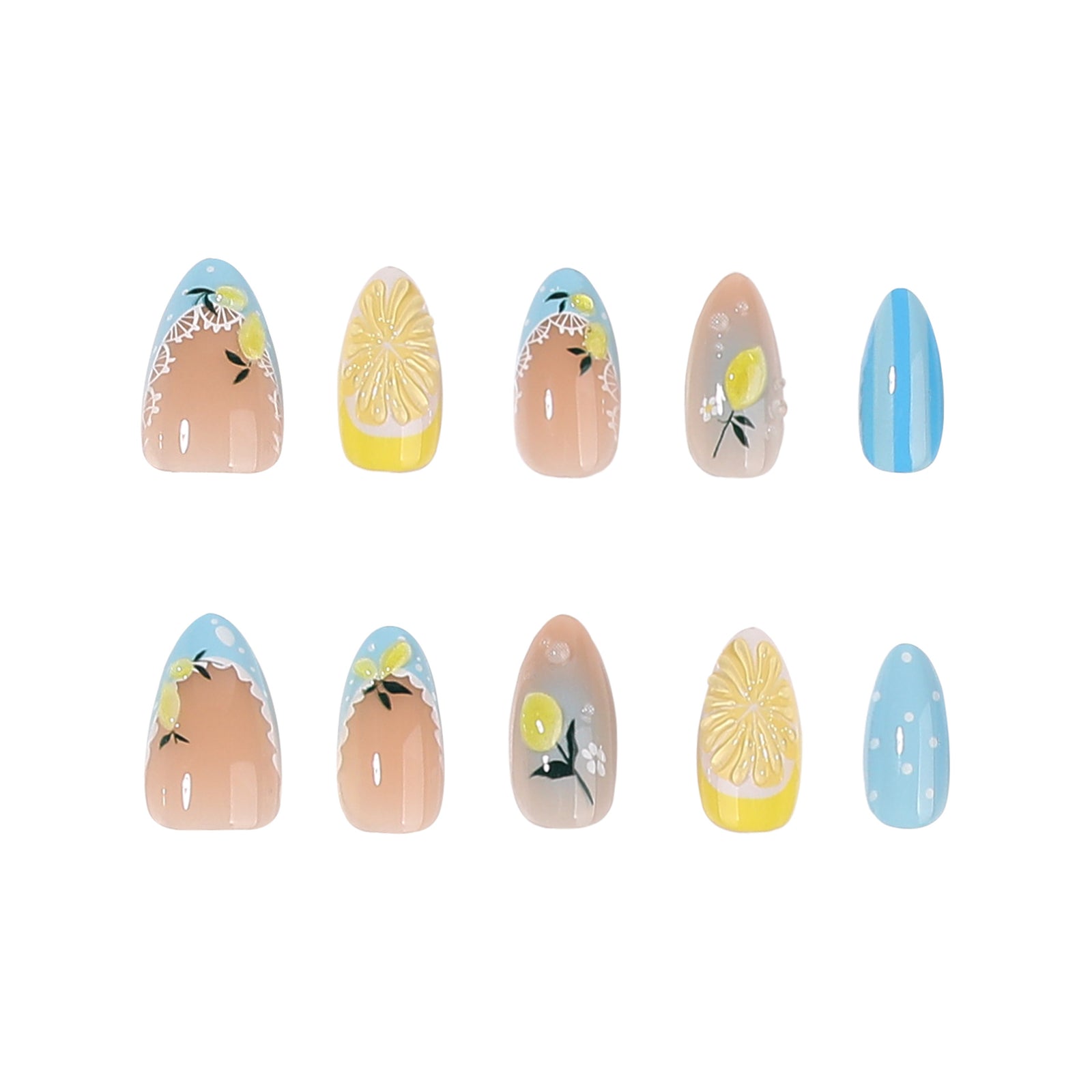24pcs/Set 3D Lemon 3D Embossed Press-On Nails