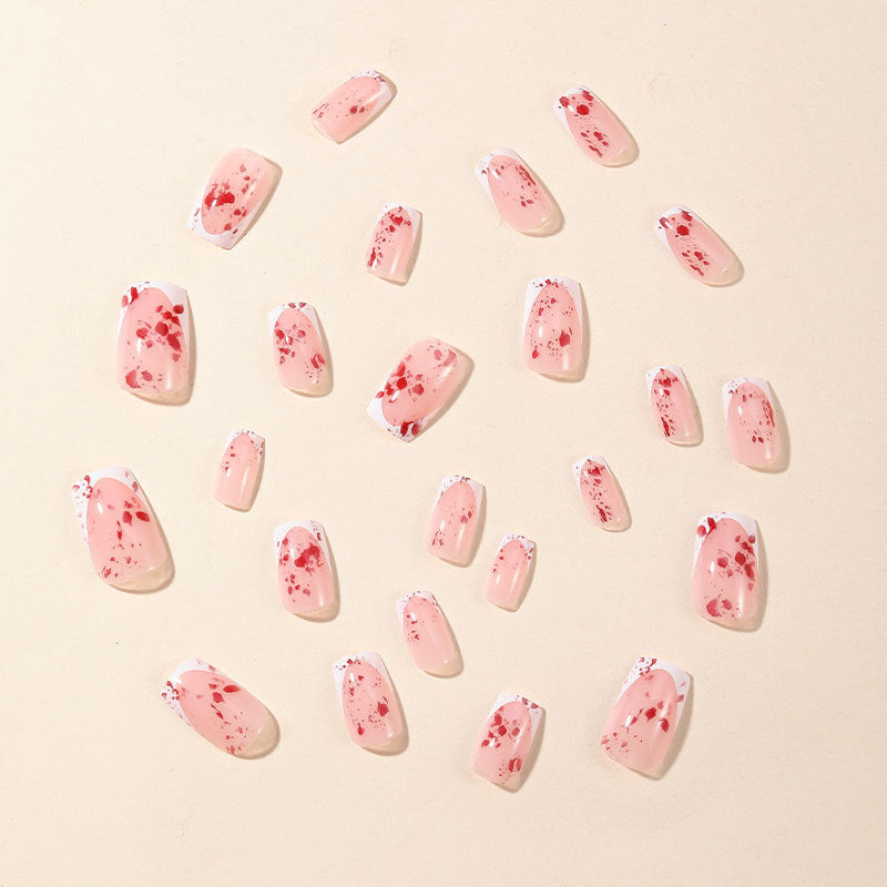 24pcs/Set White French Tip with Red Blood Splatter Press On Nails