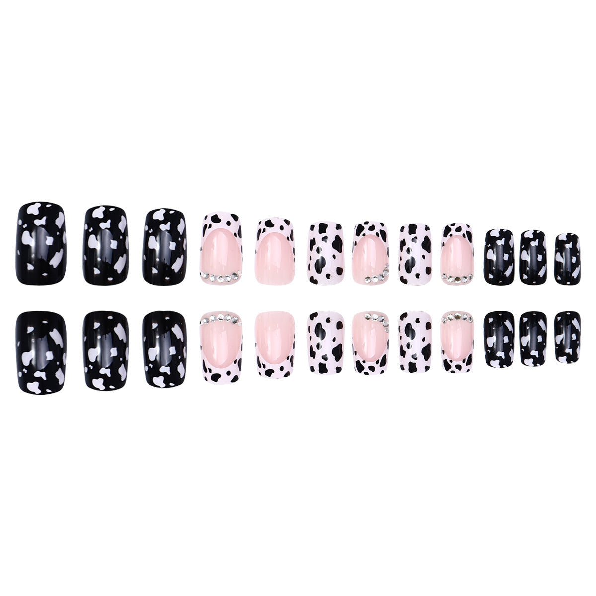 24pcs/Set French Tip Cow Print Press-On Nails