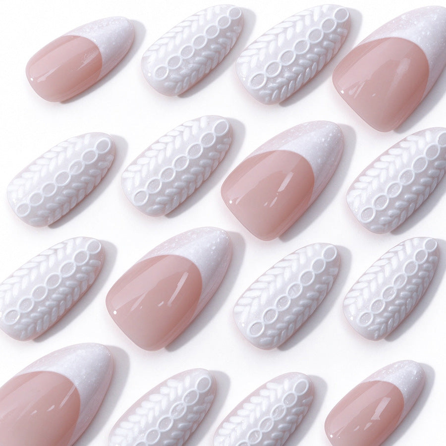 30pcs/Set White 3D Sweater Knit Press-On Nails