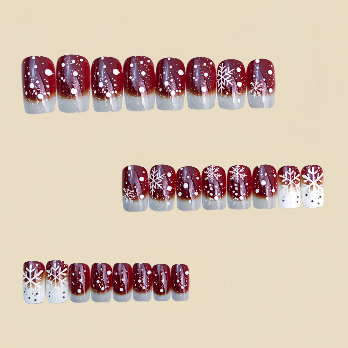 24pcs/Set Red Ombre Snowflakes Press On Nails
