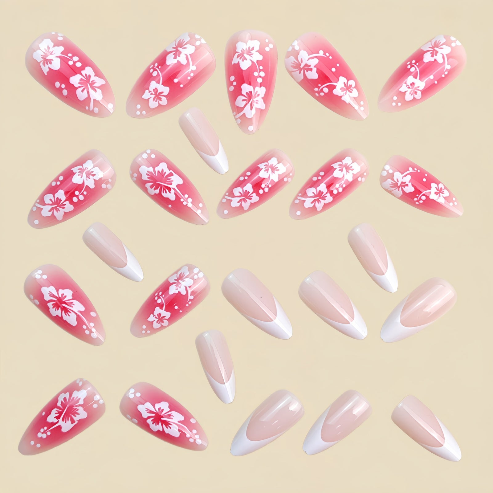 24pcs/Set Pink Gradient Floral French Press-On Nails