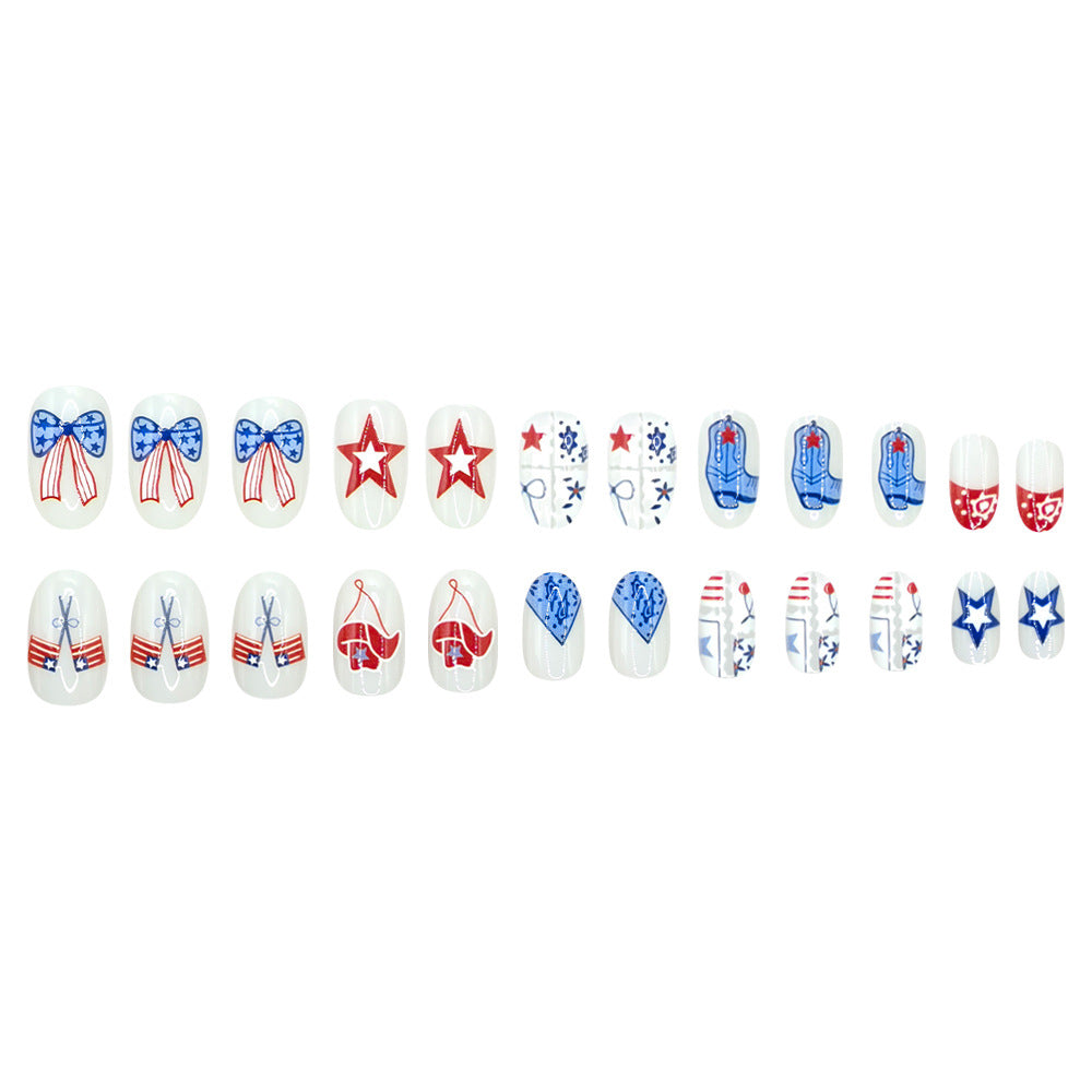 24pcs/Set Denim Star Bow Press-On Nails