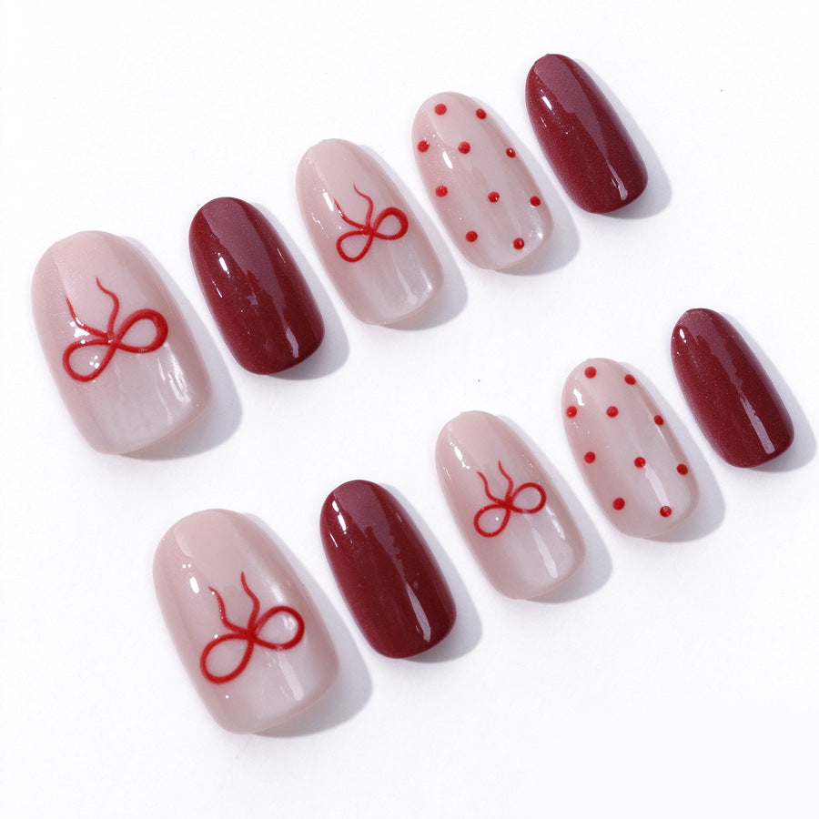 30pcs/Set Bow & Polka Dot Cat Eye Press-On Nails