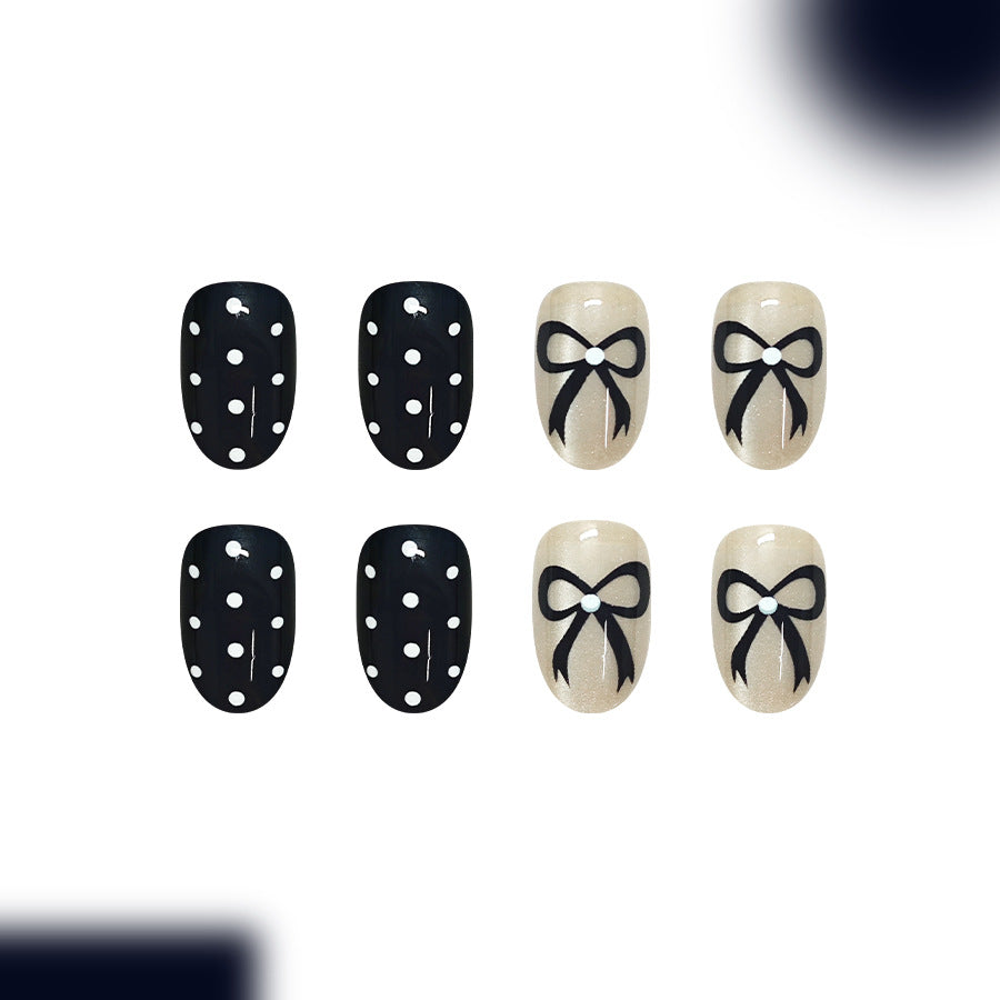 24pcs/Set Blue Bow Cat Eye Press On Nails