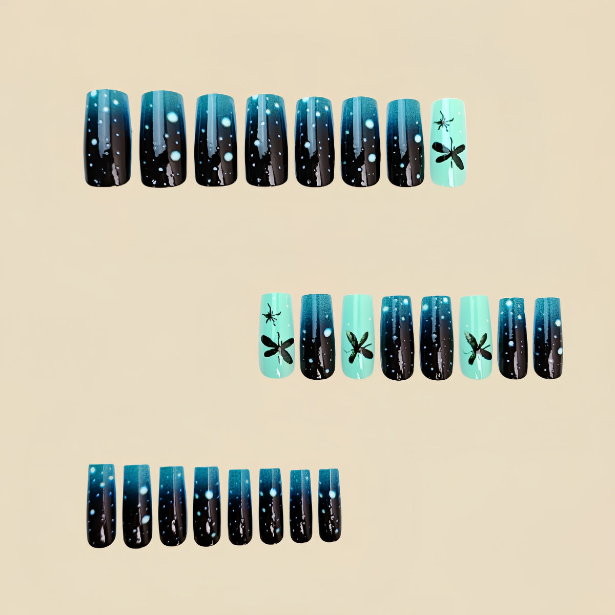 24pcs/Set Dark Green Gradient Butterfly Press-On Nails