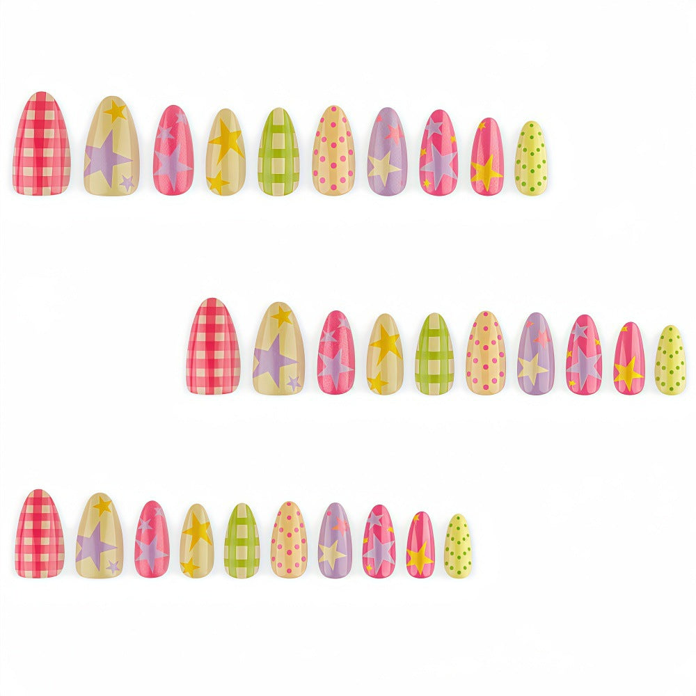 24pcs/Set Checkerboard Polka Dot Star Press On Nails
