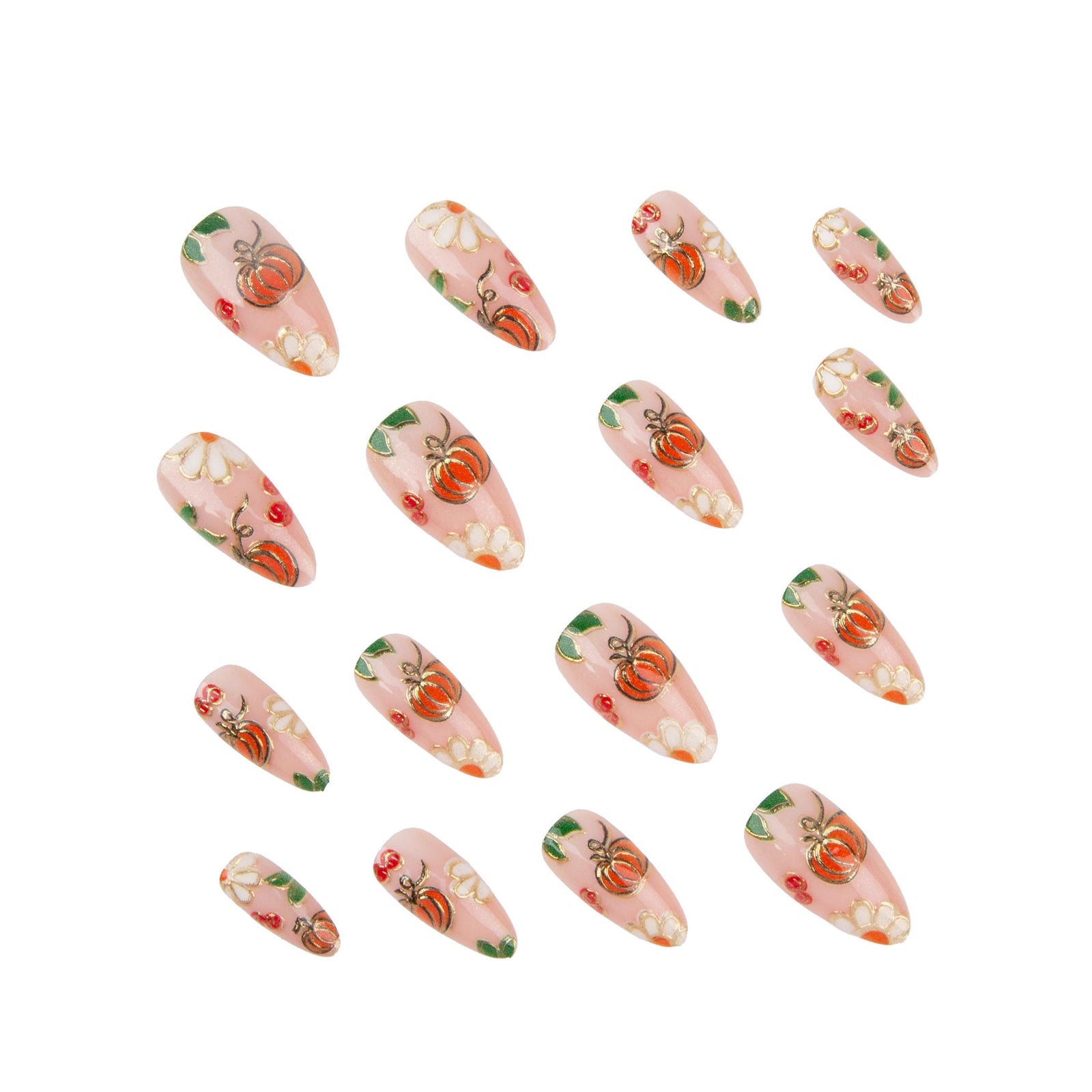 24pcs/Set Golden 3D Crystal Pumpkin Press On Nails