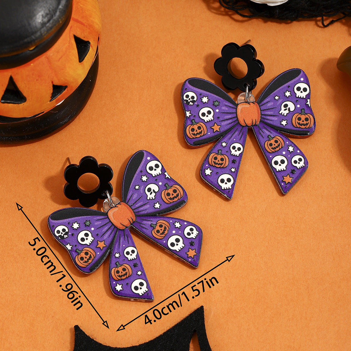 Black Bow Hollow Flower Drop Earrings