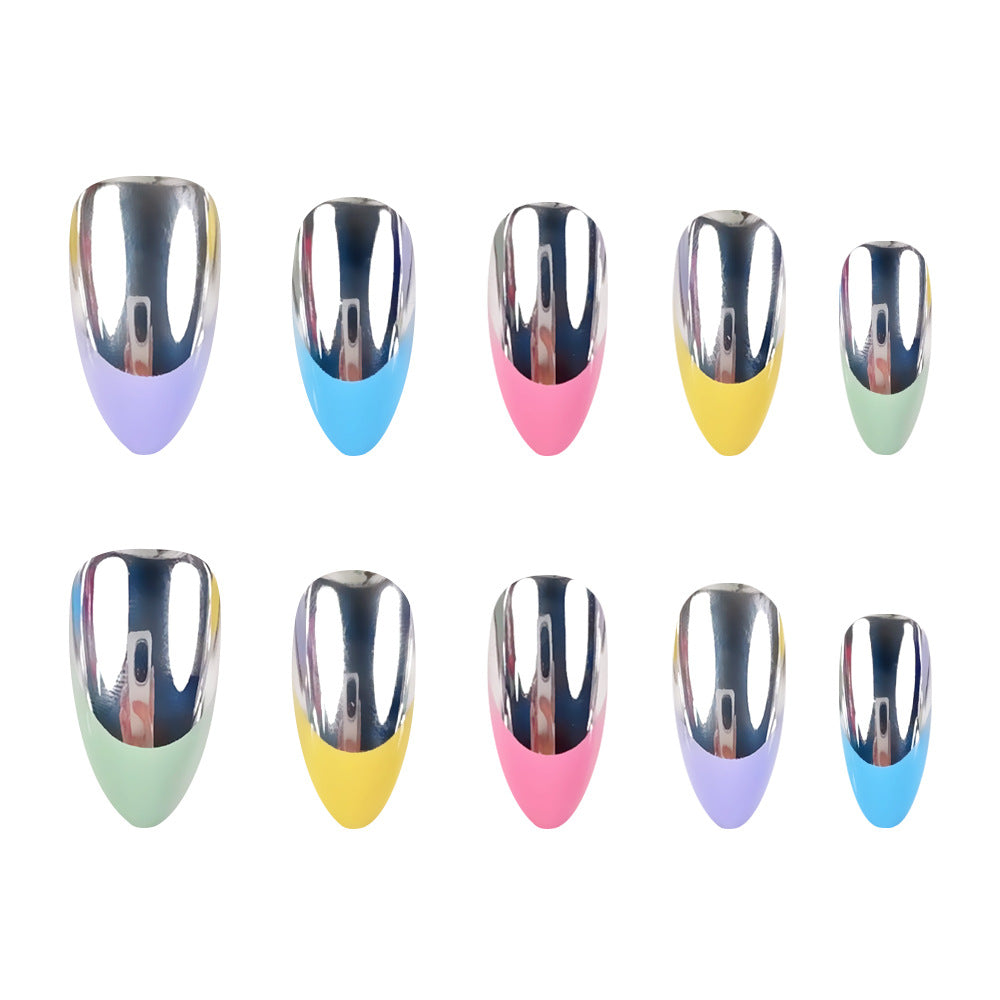24pcs/Set Color-Block Mirror French Press On Nails
