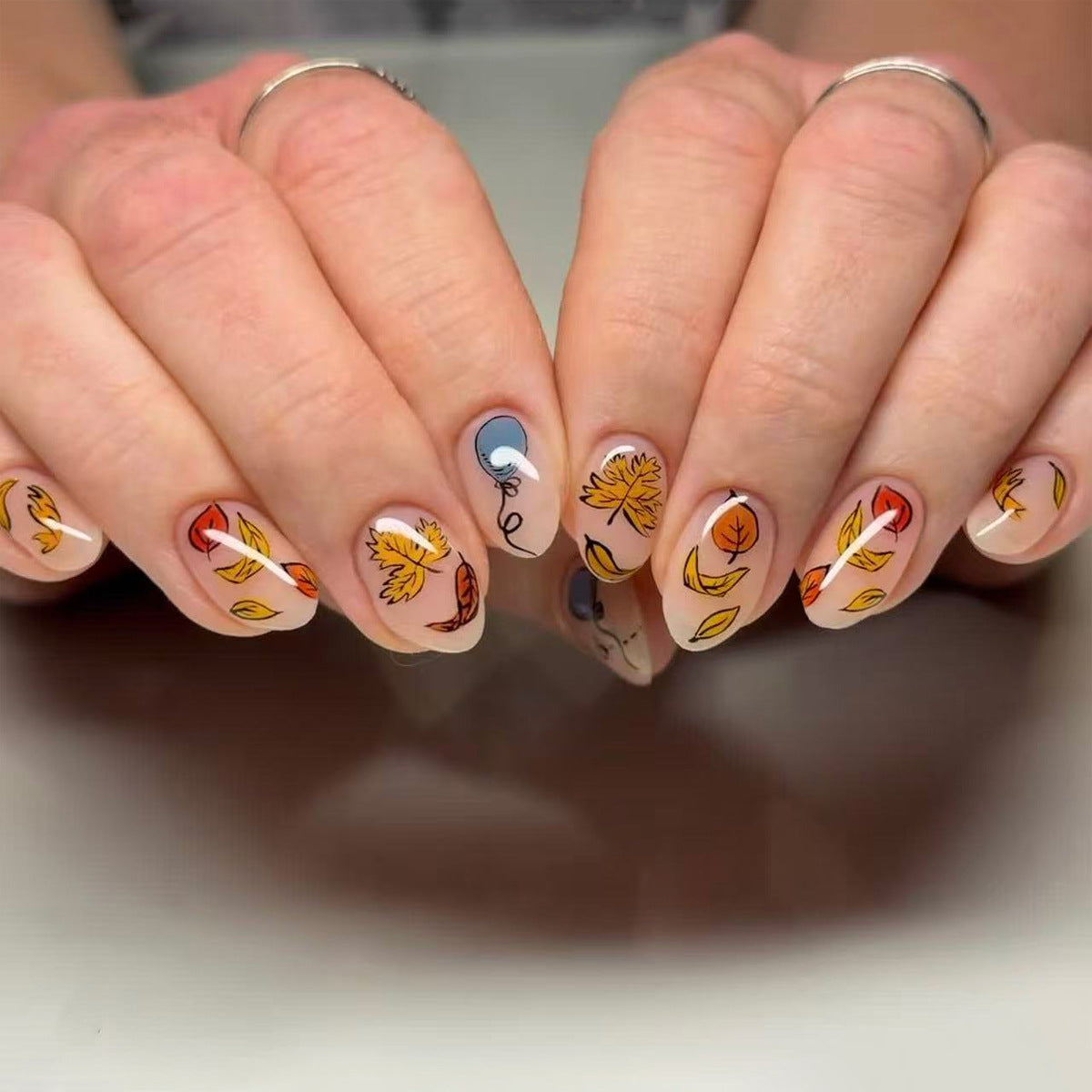 24pcs/Set Autumn Maple Leaves Press On Nails