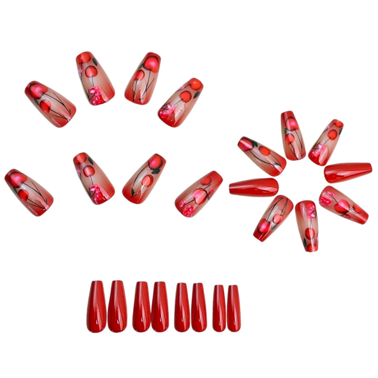 24pcs/Set Burgundy Cherry Press-On Nails