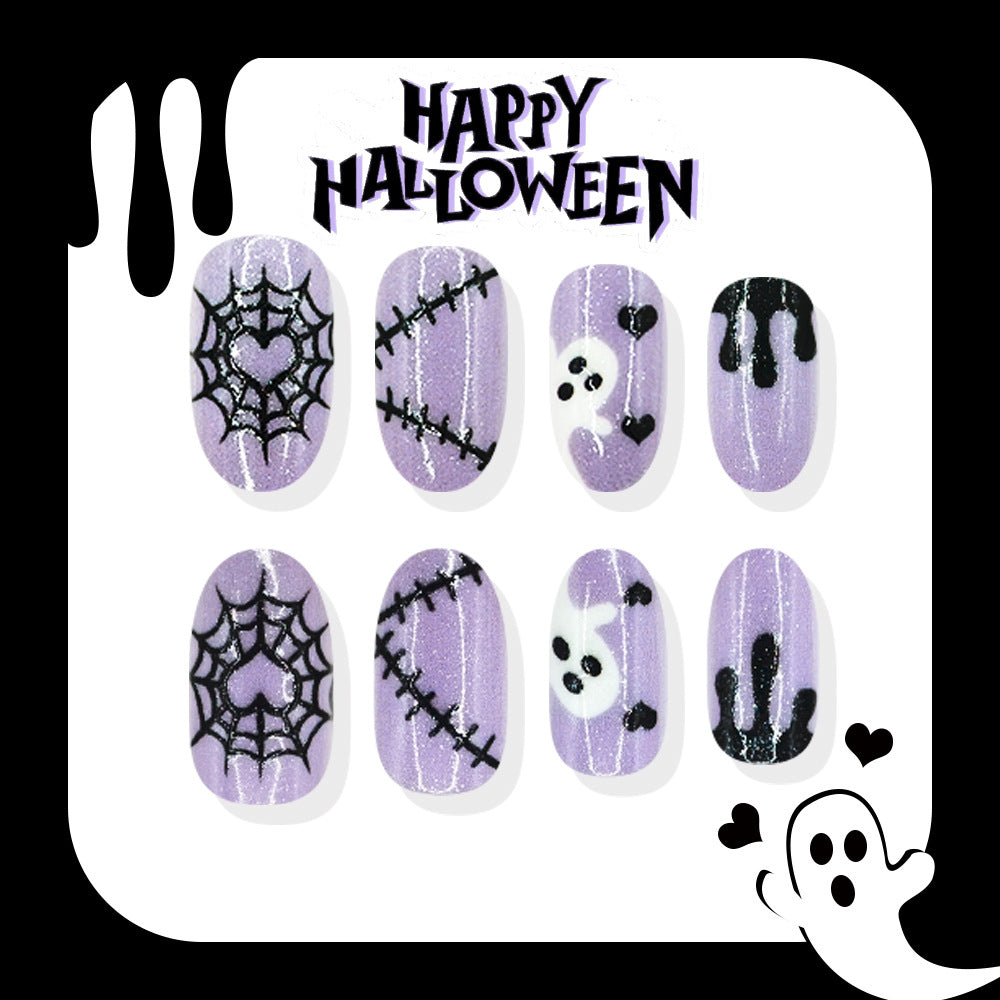 24pcs/Set Purple Heart Spiderweb Cute Ghosts Press On Nails