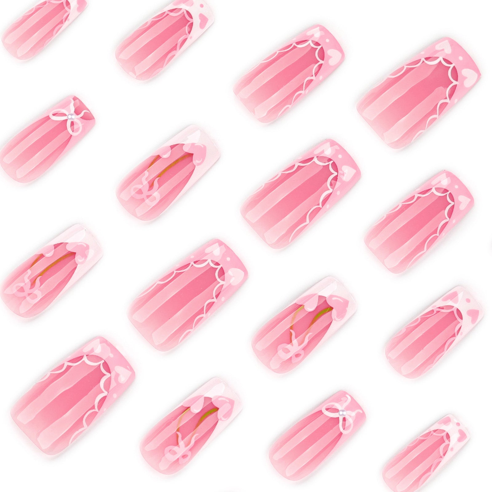 24pcs/Set White French Tip Heart Bow Press-On Nails