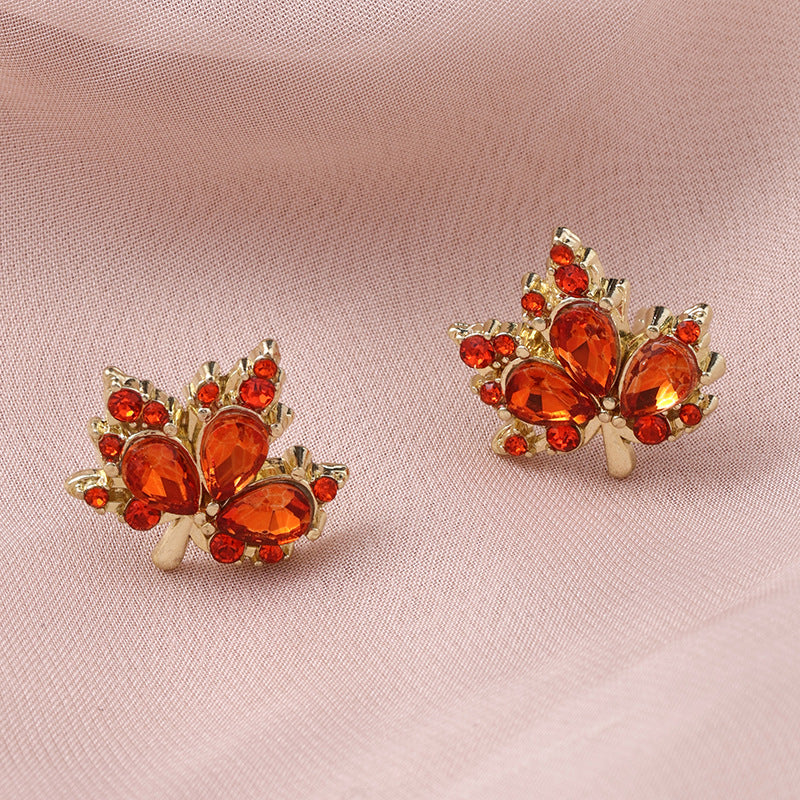 Red Maple Leaf Stud Earrings