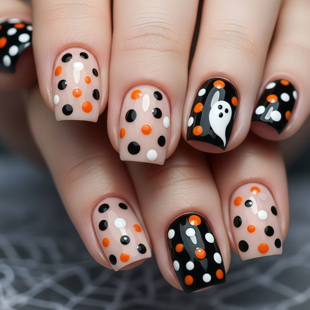 24pcs/Set Ghost Polka Dots Press On Nails