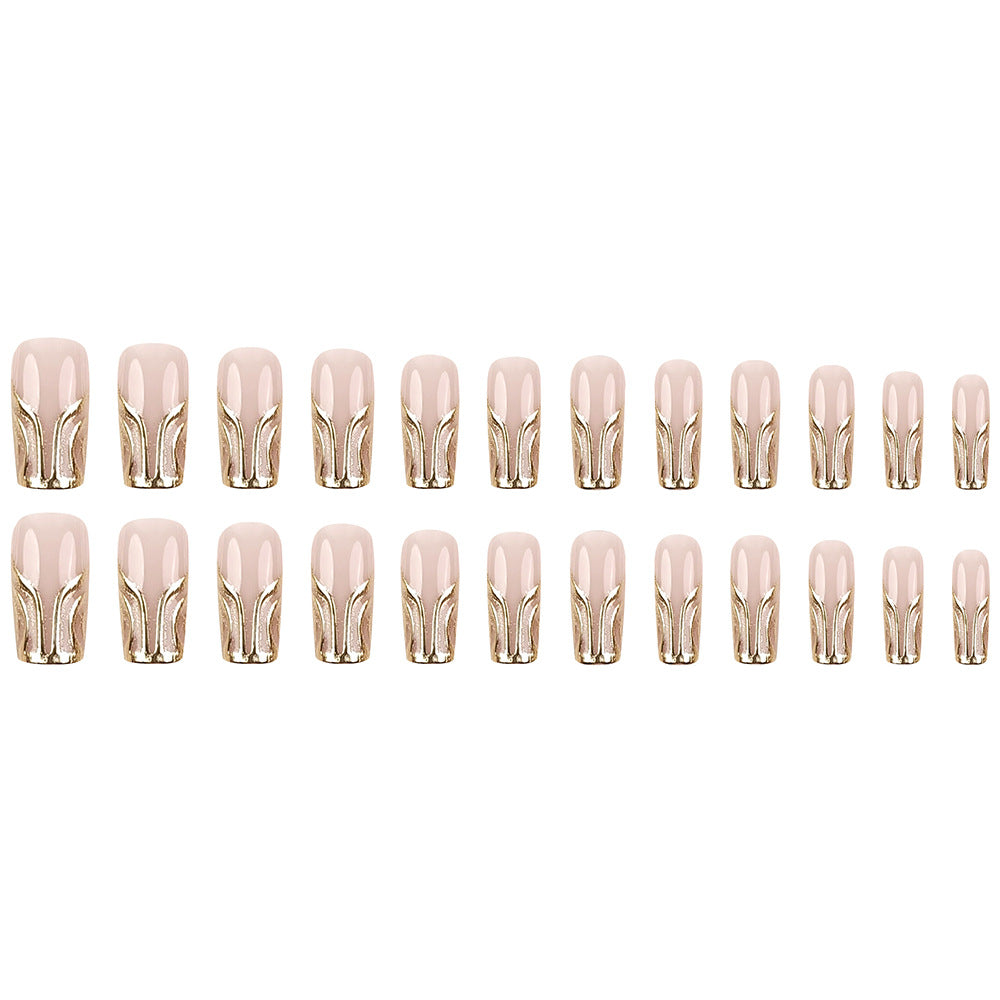 24pcs/Set 3D Gold Line Design Press-On Nails