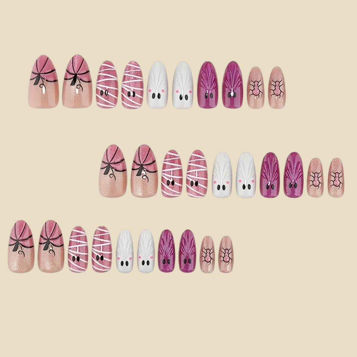 24pcs/Set 3D Ghost Bandage Mummy Press On Nails