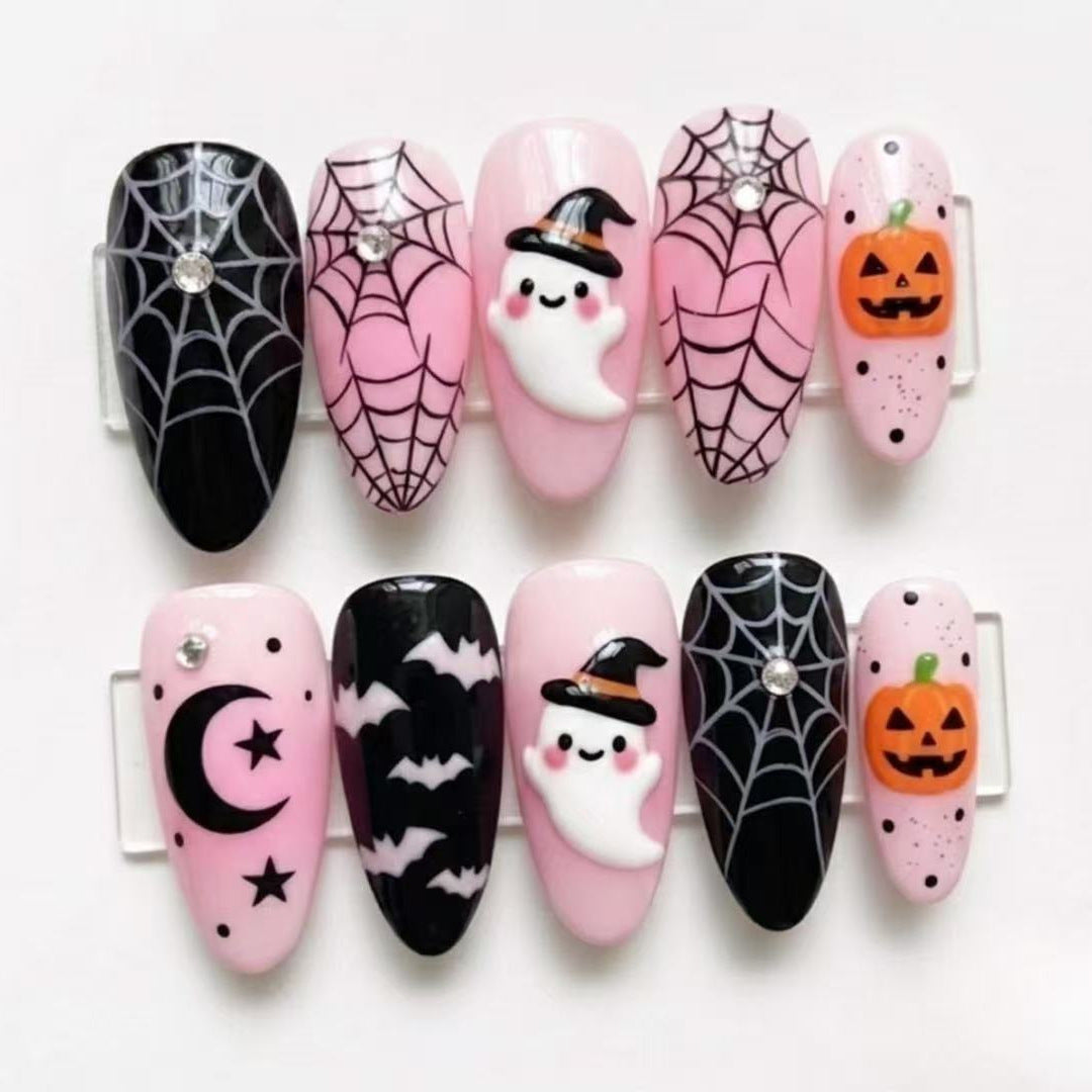 24pcs/Set Pink Spider & Bat Press-On Nails