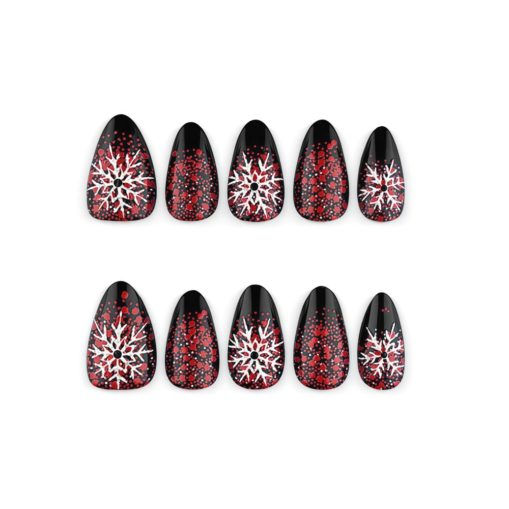 30pcs/Set Red & Black Ombre Snowflakes Press-On Nails