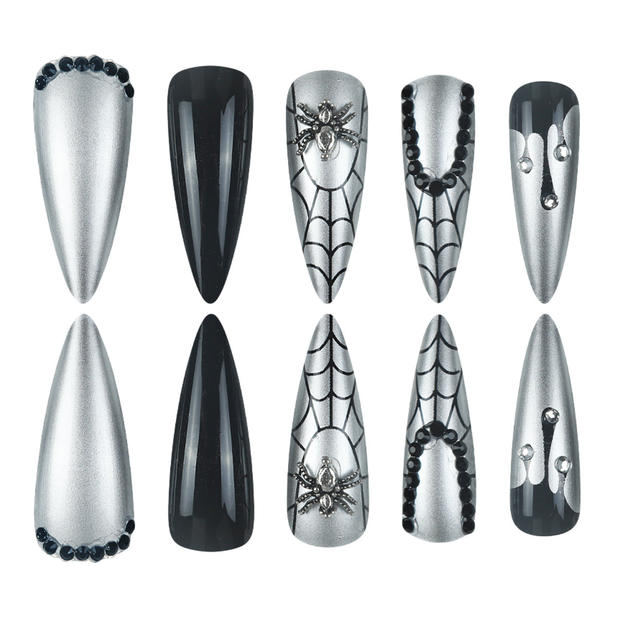 24pcs/Set Silver Spider Press-On Nails
