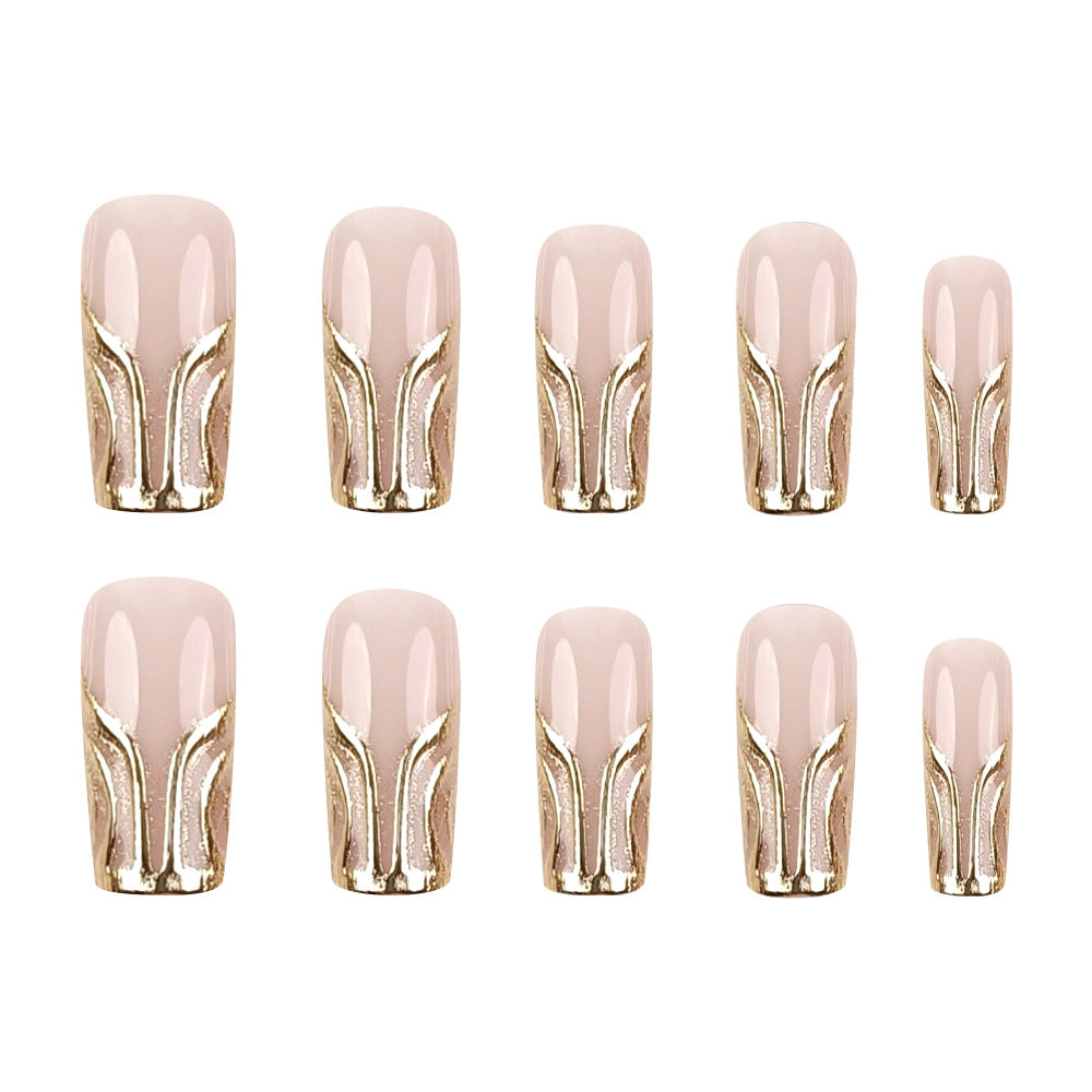 24pcs/Set 3D Gold Line Design Press-On Nails