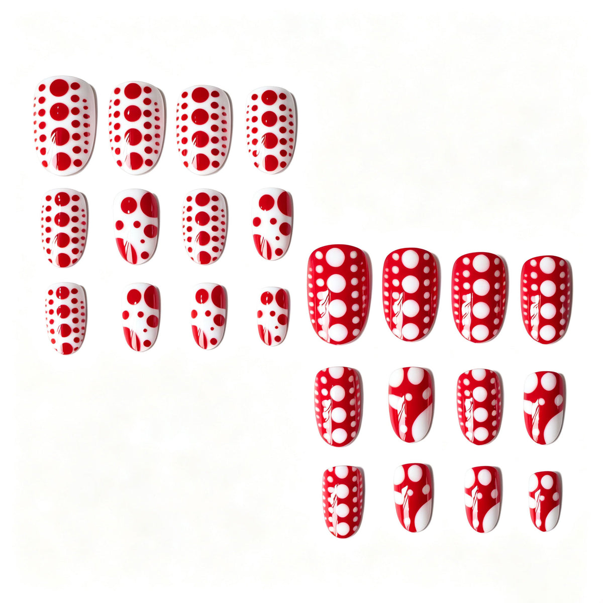 24pcs/Set Red & White Polka Dots Press On Nails