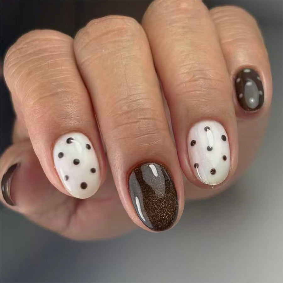 24pcs/Set Gray Cat Eye with Polka Dots Press On Nails