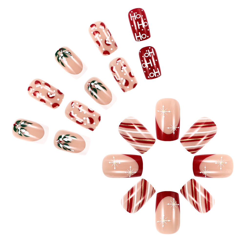 24pcs/Set Stripes, Snowflakes & Holly Press-On Nails