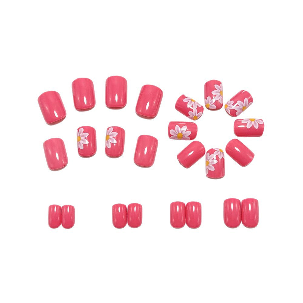 24pcs/Set Fuchsia Daisy Press-On Nails