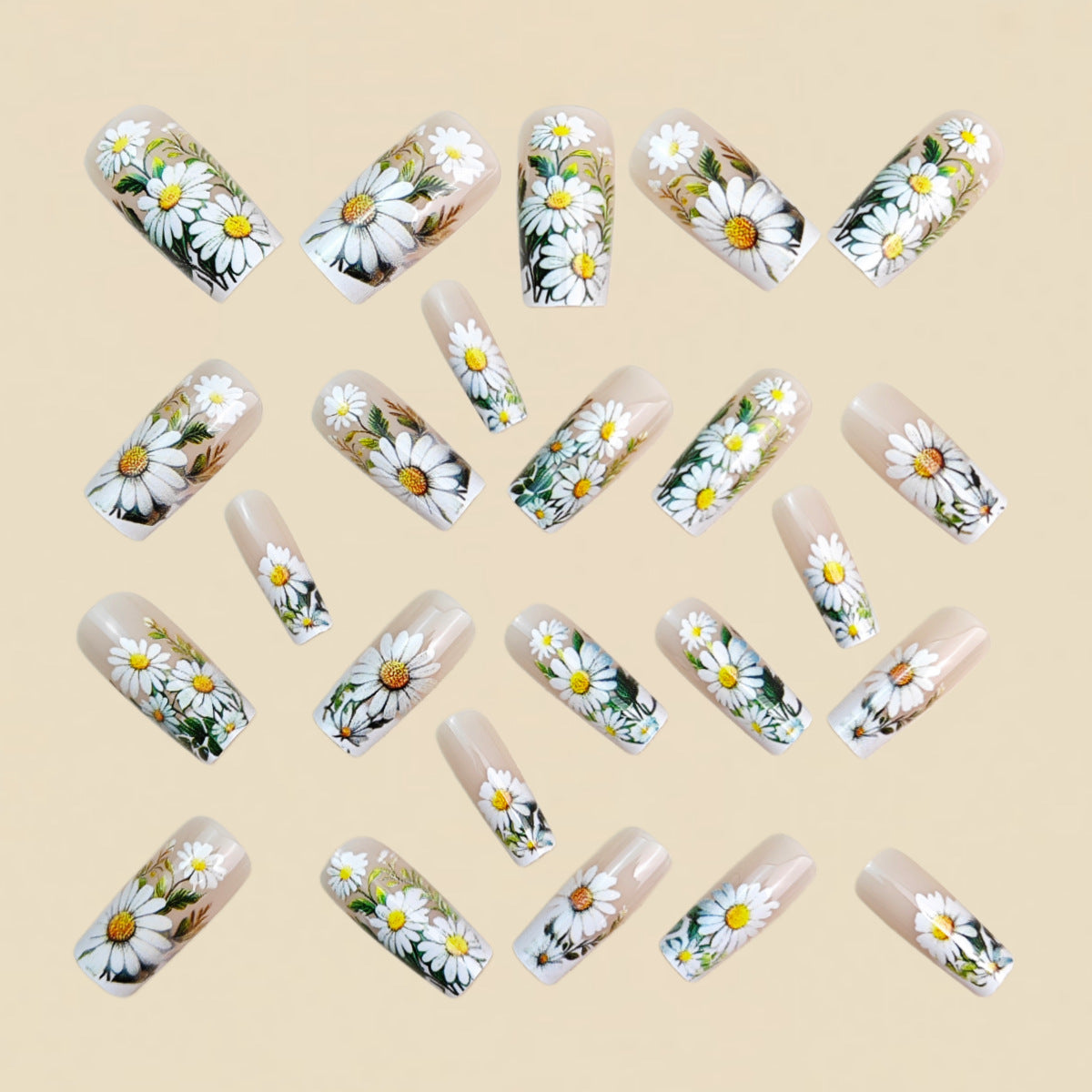 24pcs/Set Nude Daisy Press-On Nails