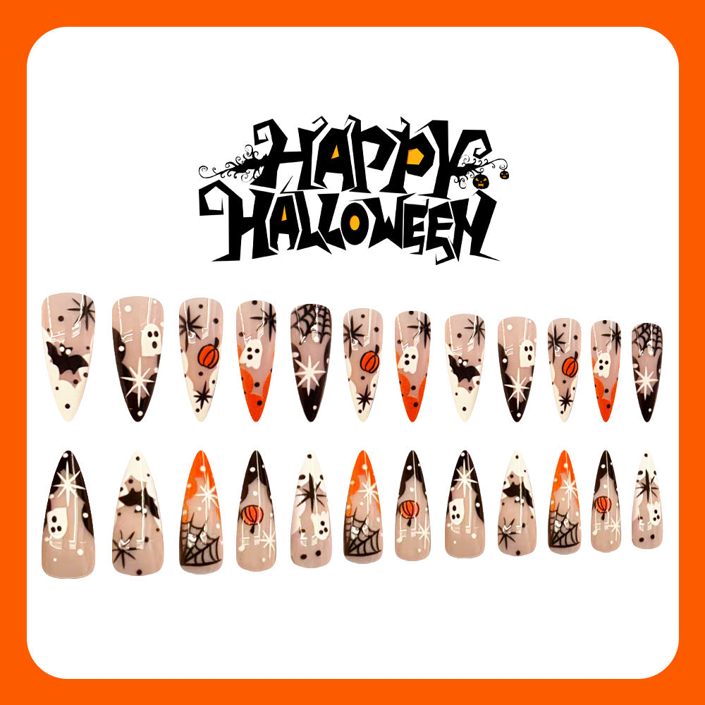24pcs/Set Pumpkin Ghost & Spider Web Press-On Nails
