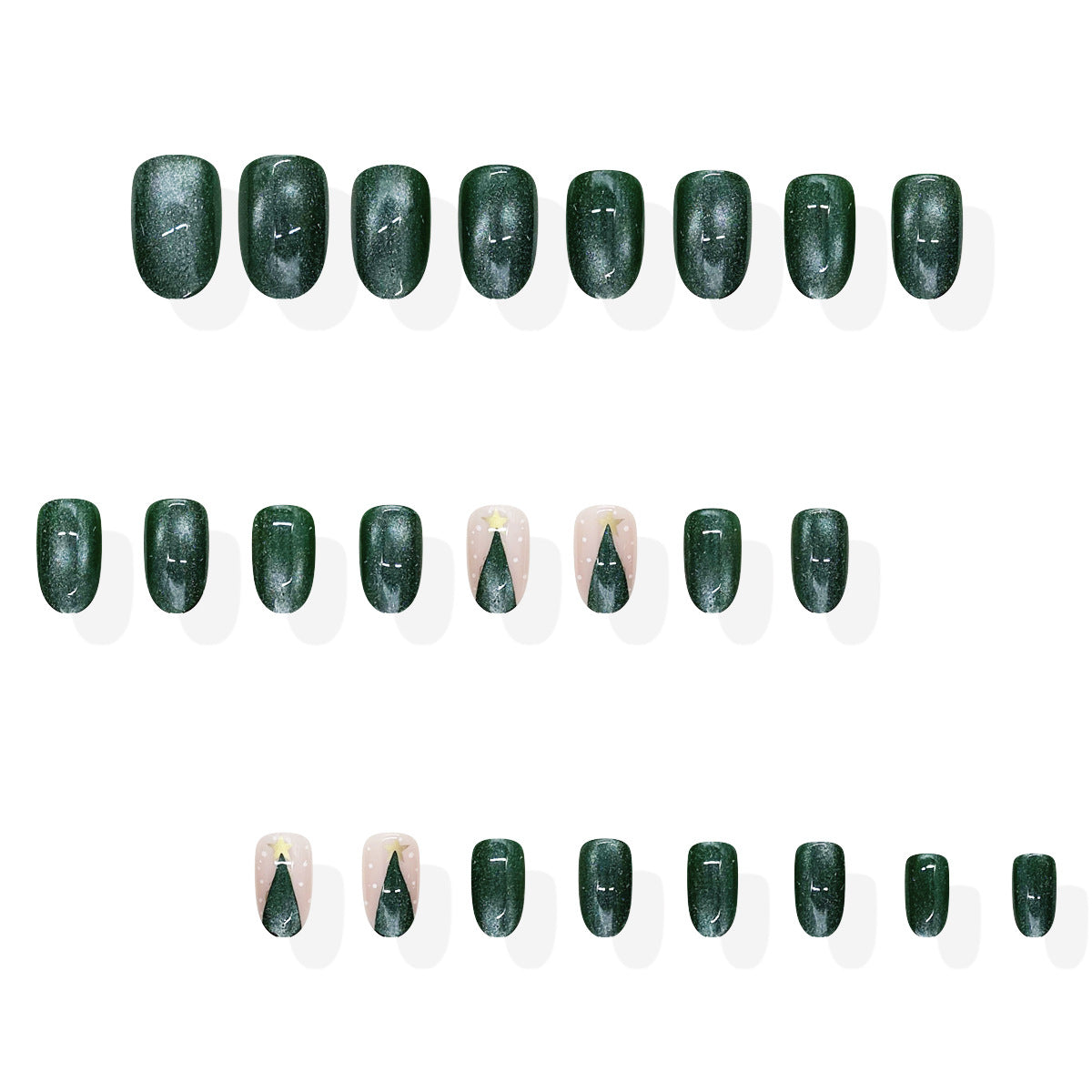 24pcs/Set Green Cat Eye Christmas Tree Press On Nails