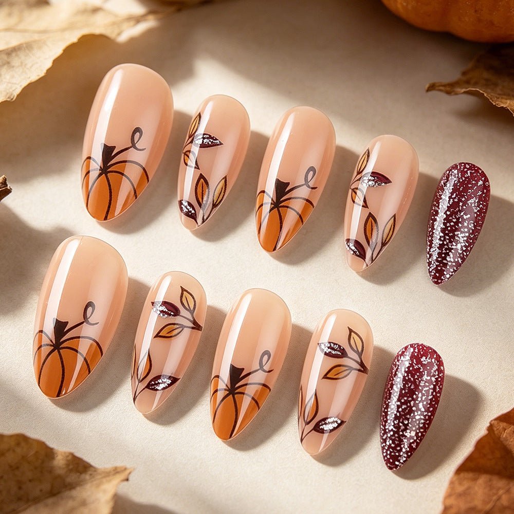 24pcs/Set Maple Leaf & Pumpkin Press-On Nails