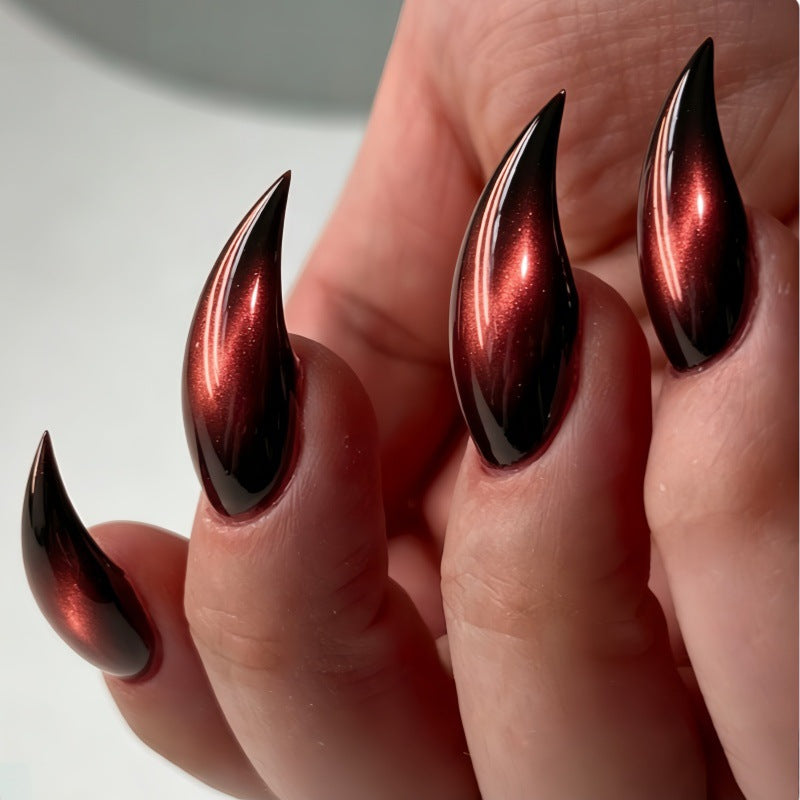 30pcs/Set Red Cat Eye with Cat Claw Tips Press-On Nails