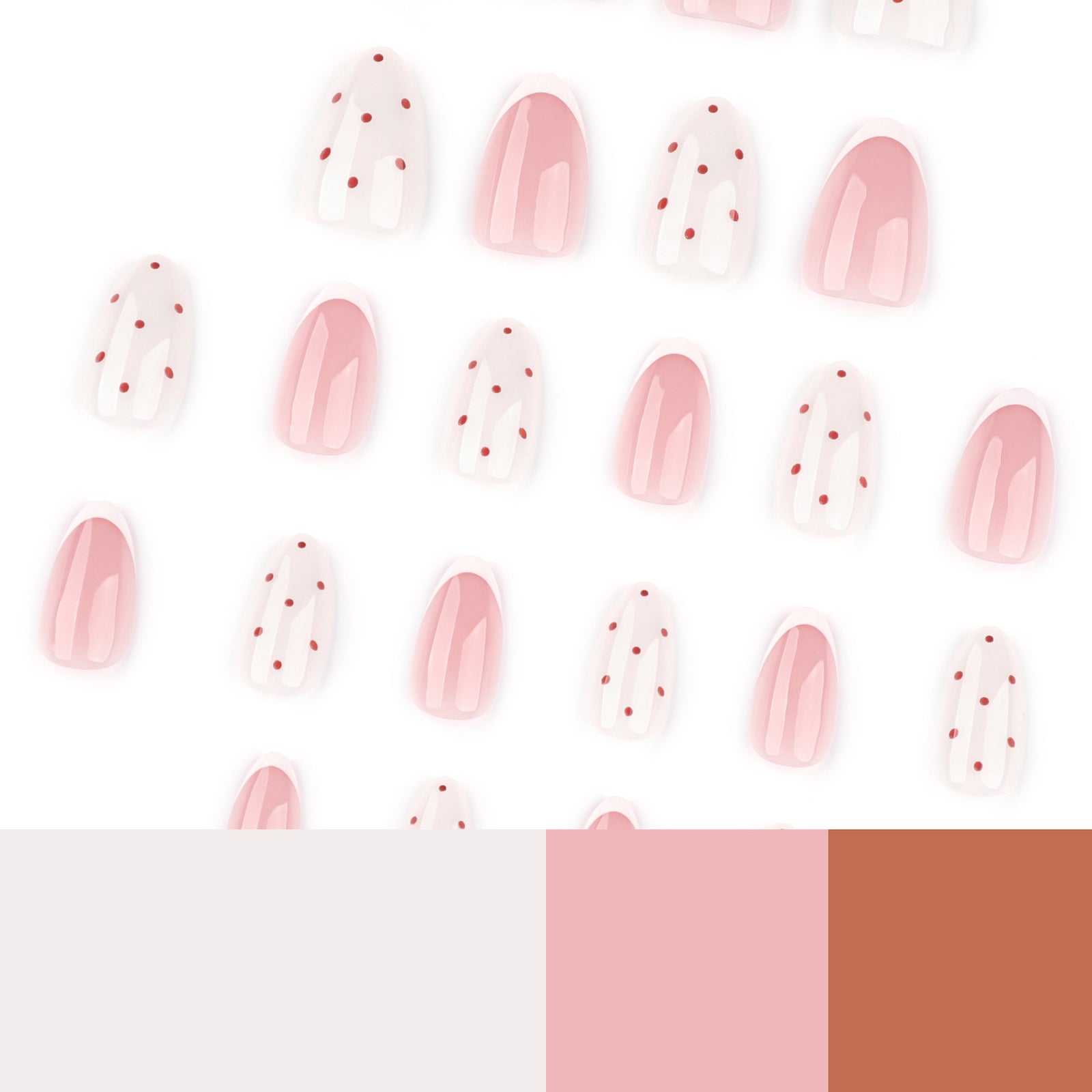 24pcs/Set Pink Polka Dot French Tip Press-On Nails