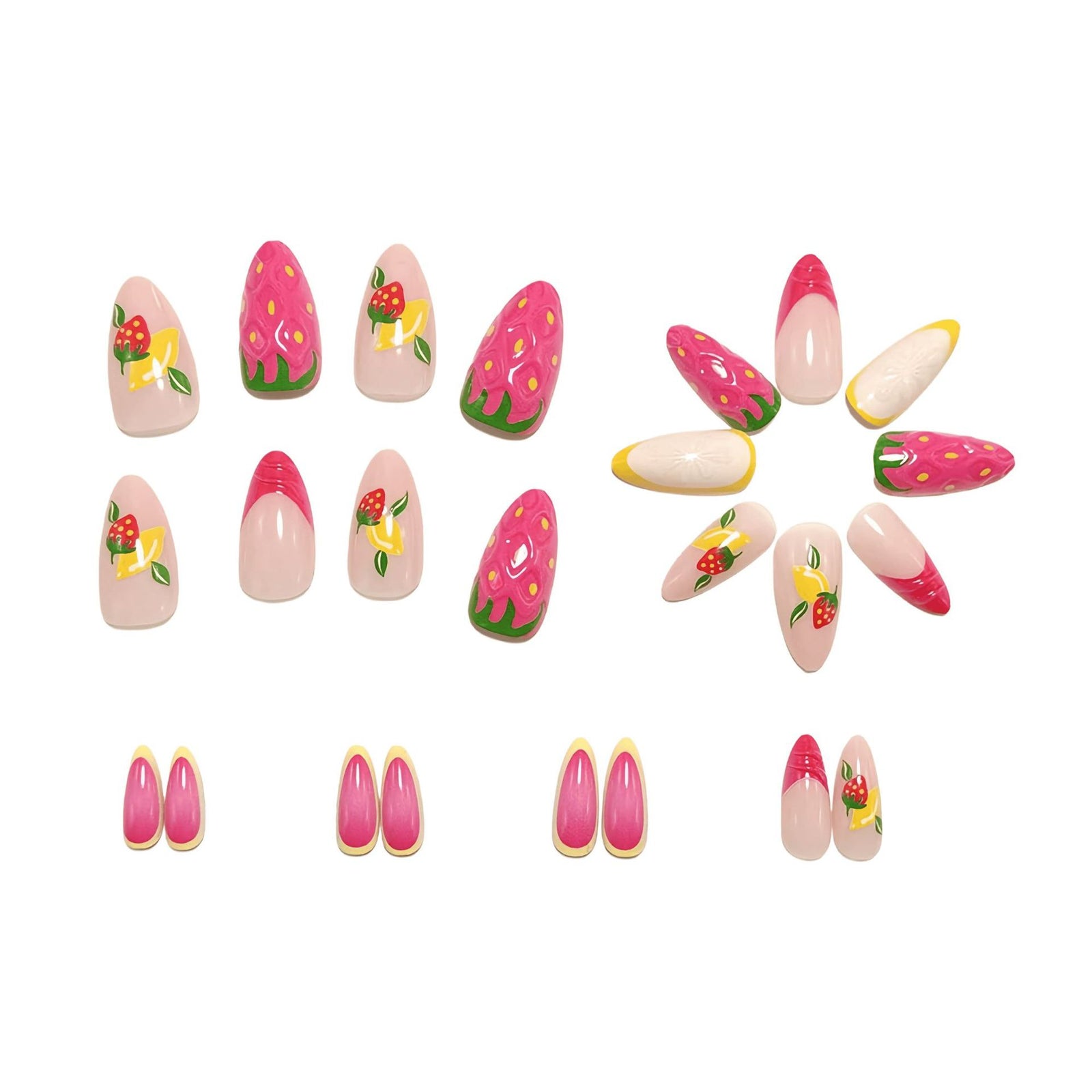24pcs/Set 3D Strawberry & Lemon French Press-On Nails