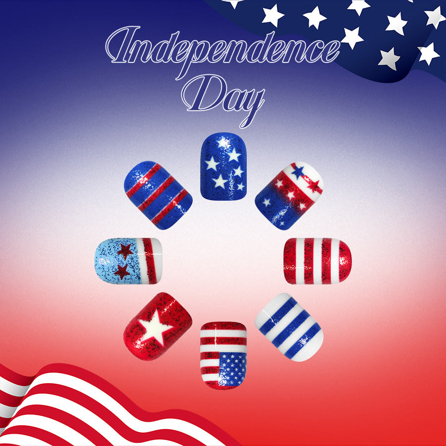 24pcs/Set Glitter Independence Day Gradient Flag Press-On Nails