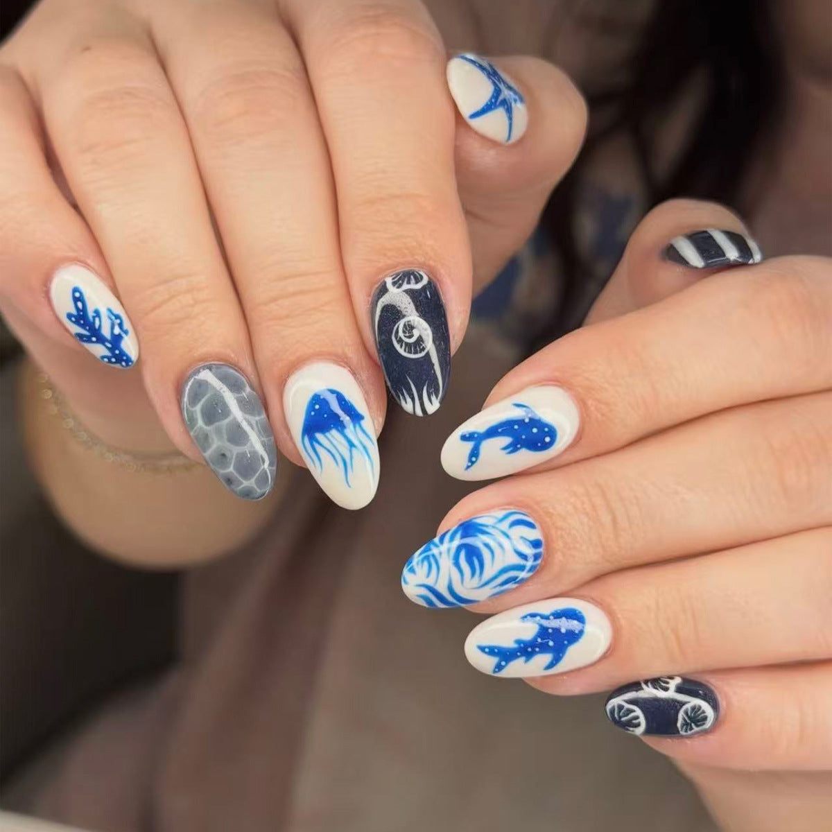 24pcs/Set Ocean Coral Wave Pattern Press-On Nails