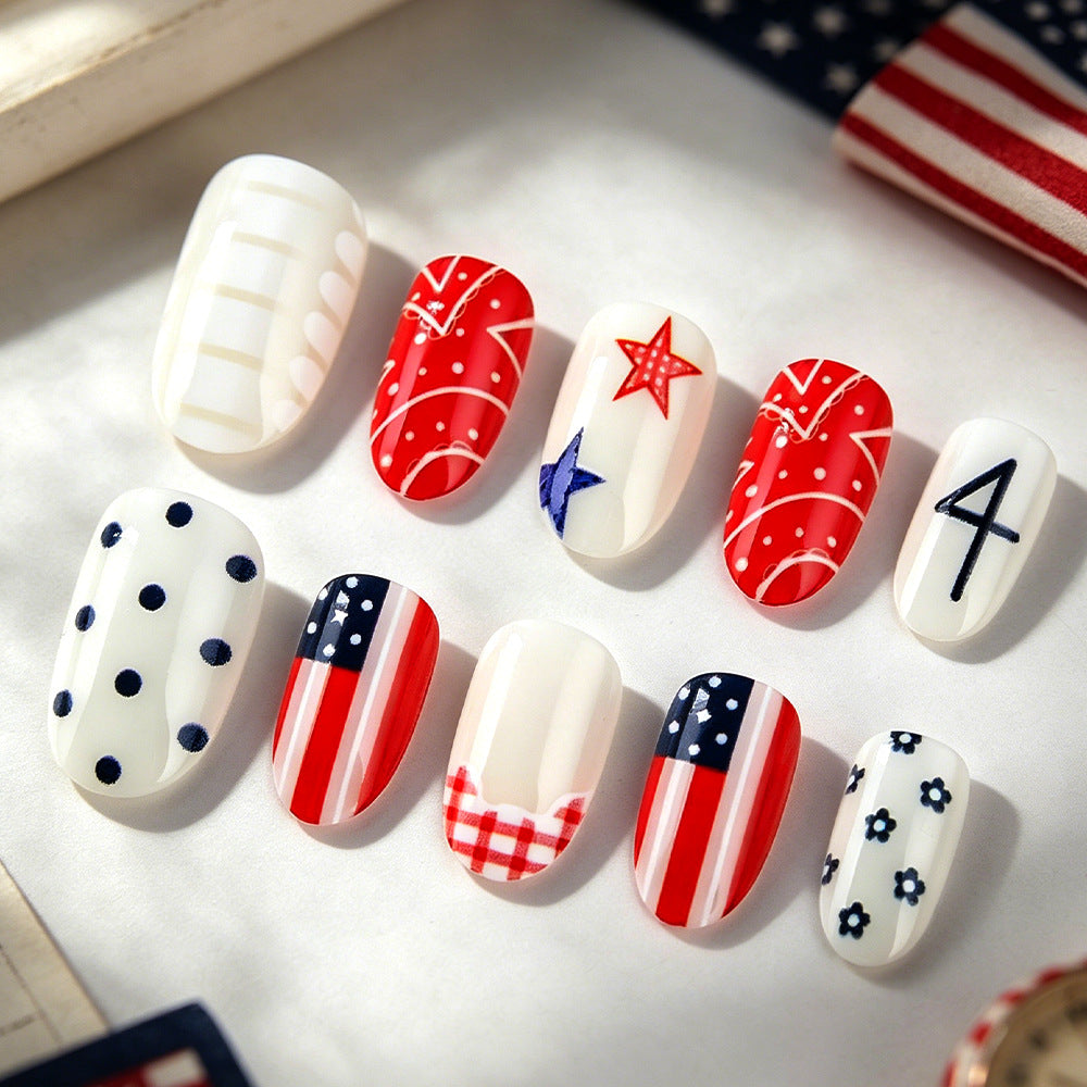 24pcs/Set Star Polka Dot Floral French Tip Press-On Nails