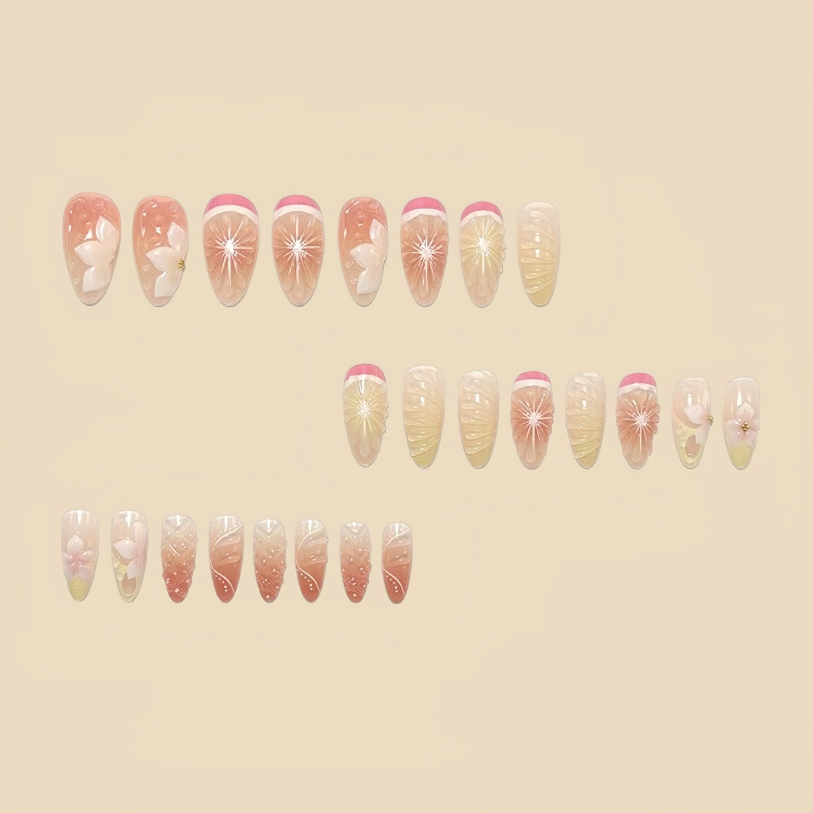 24pcs/Set 3D Embossed Floral Press-On Nails