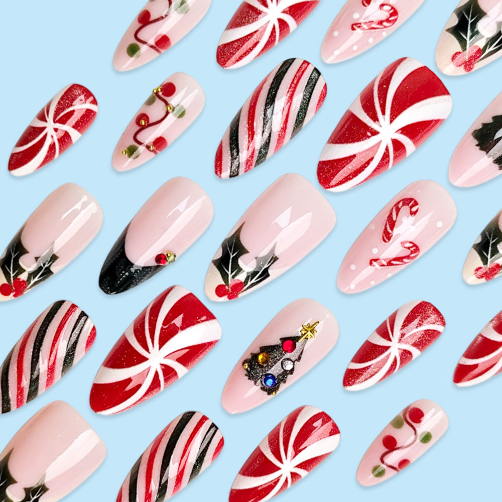 30pcs/Set Christmas Candy Canes Press On Nails