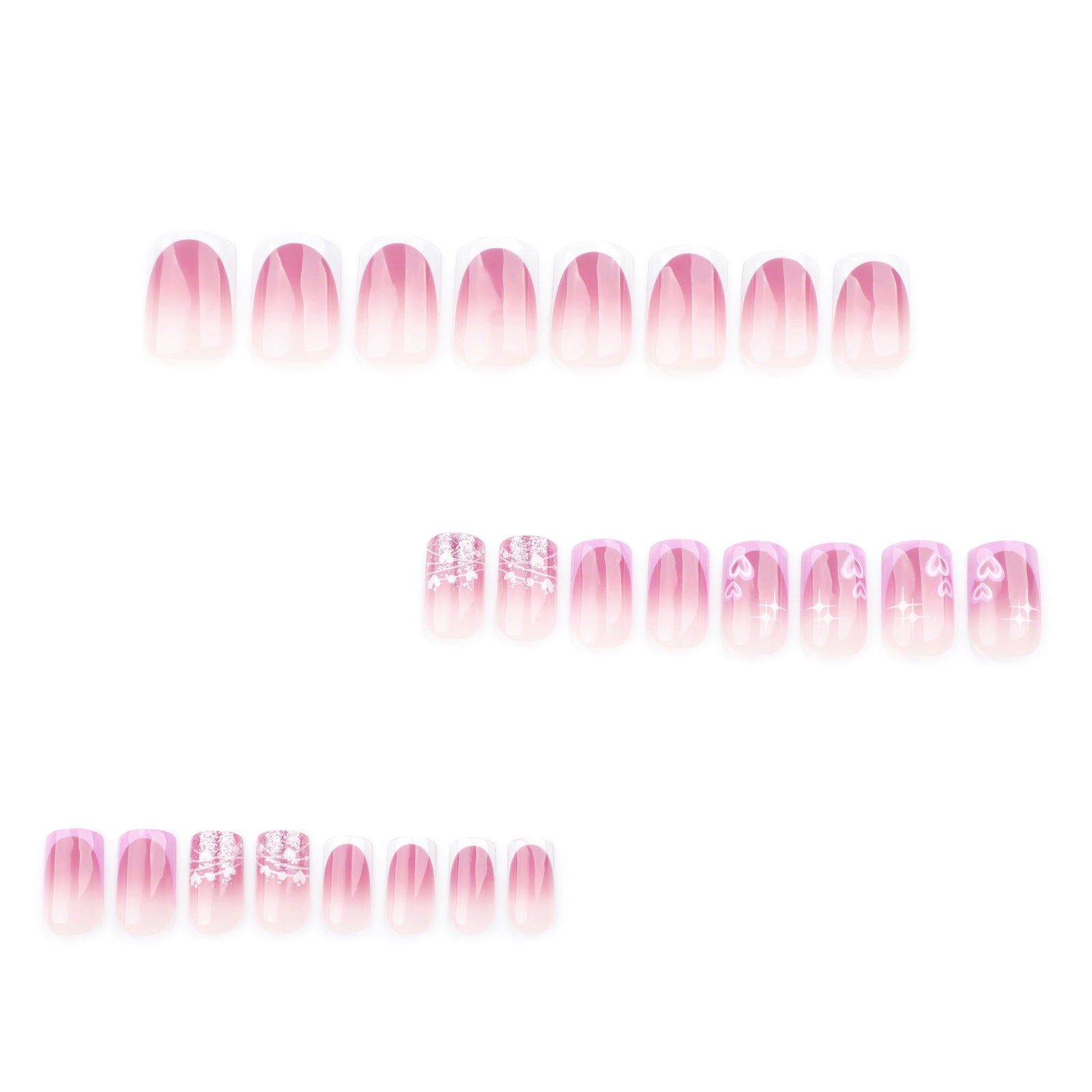 24pcs/Set Hot Pink French Hearts Press-On Nails