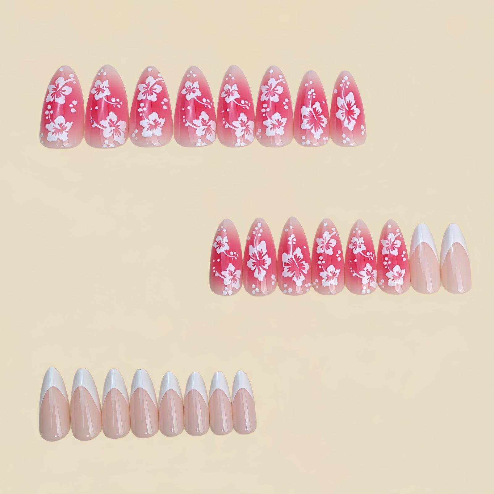 24pcs/Set Pink Gradient Floral French Press-On Nails
