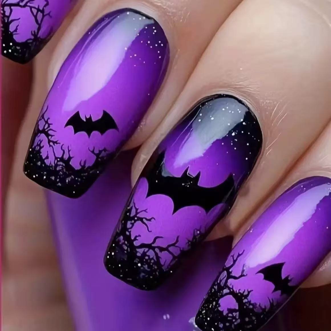 24pcs/Set Purple Bats at Midnight Press-On Nails