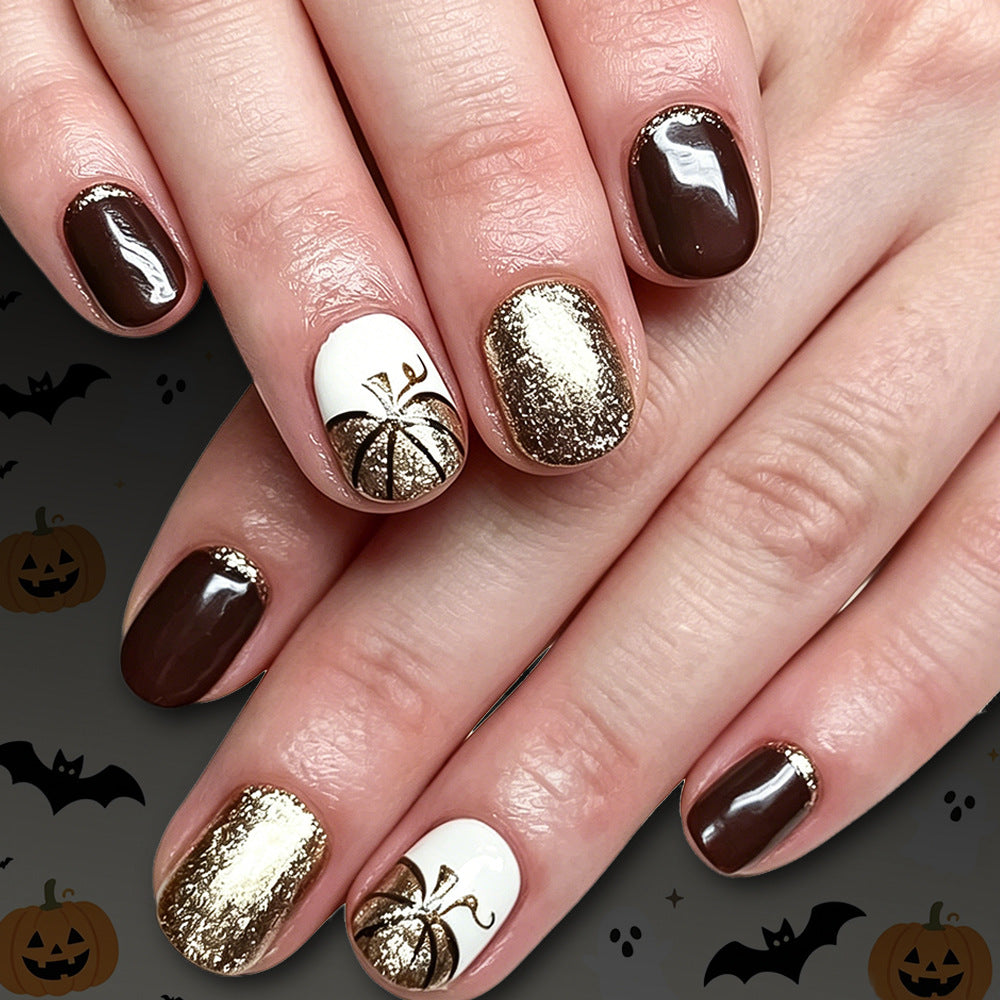 24pcs/Set Golden Pumpkin Press-On Nails